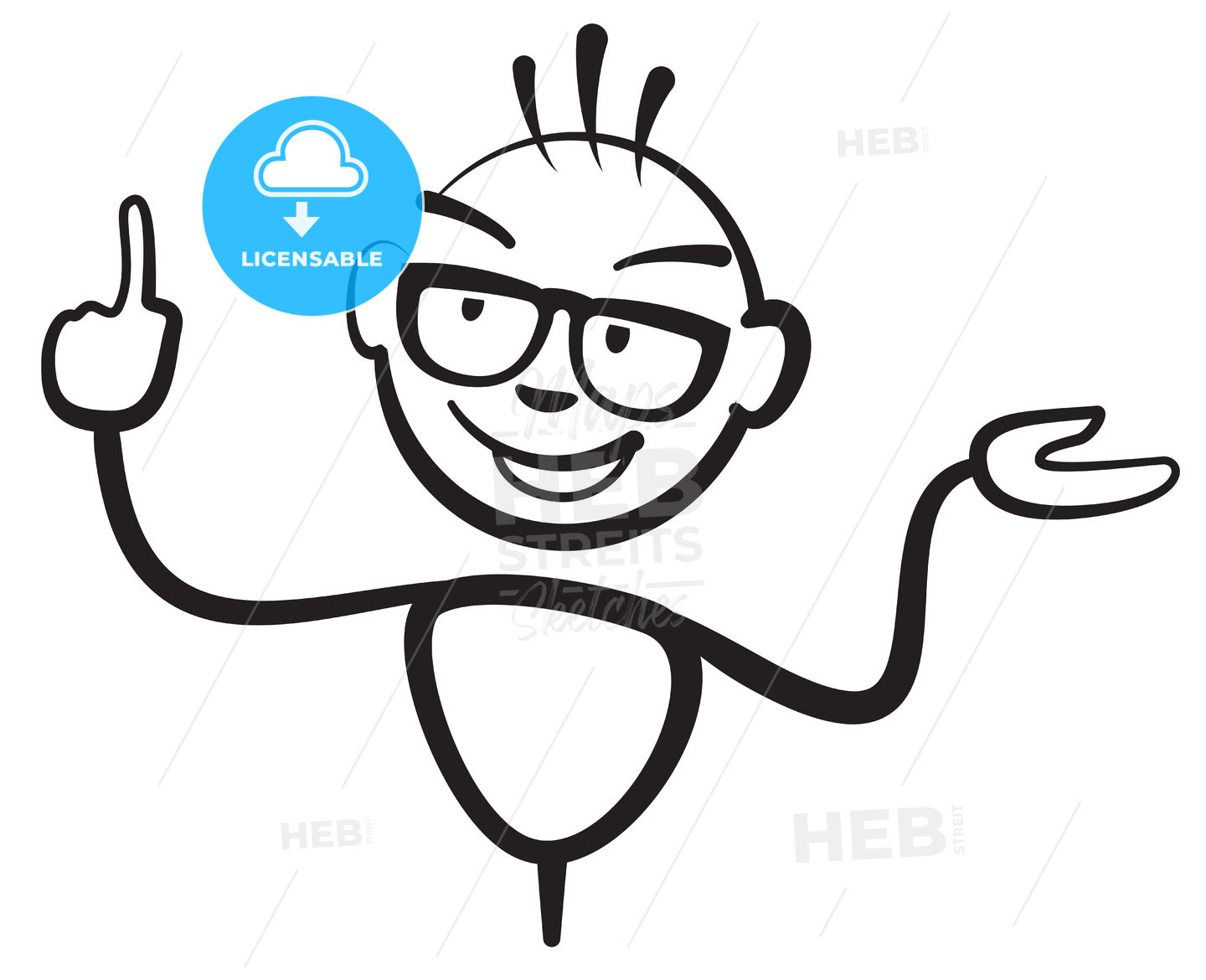 Stick figure man with glasses Fingers – instant download