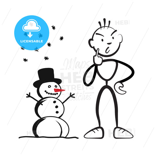 Stick figure man with snowman questioning – instant download
