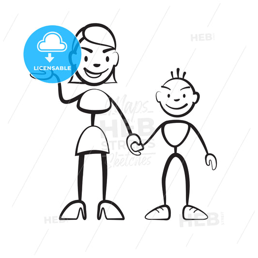 Stick figure mother with son greeting – instant download