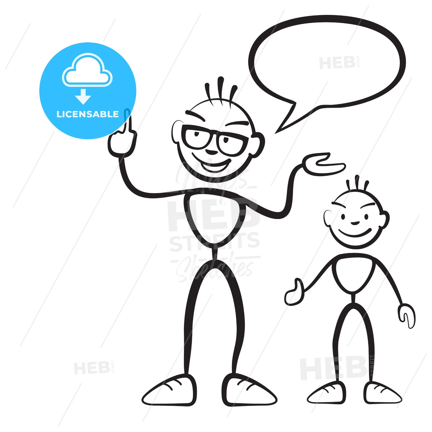 Stick figure persona man with child and speech bubble – instant download