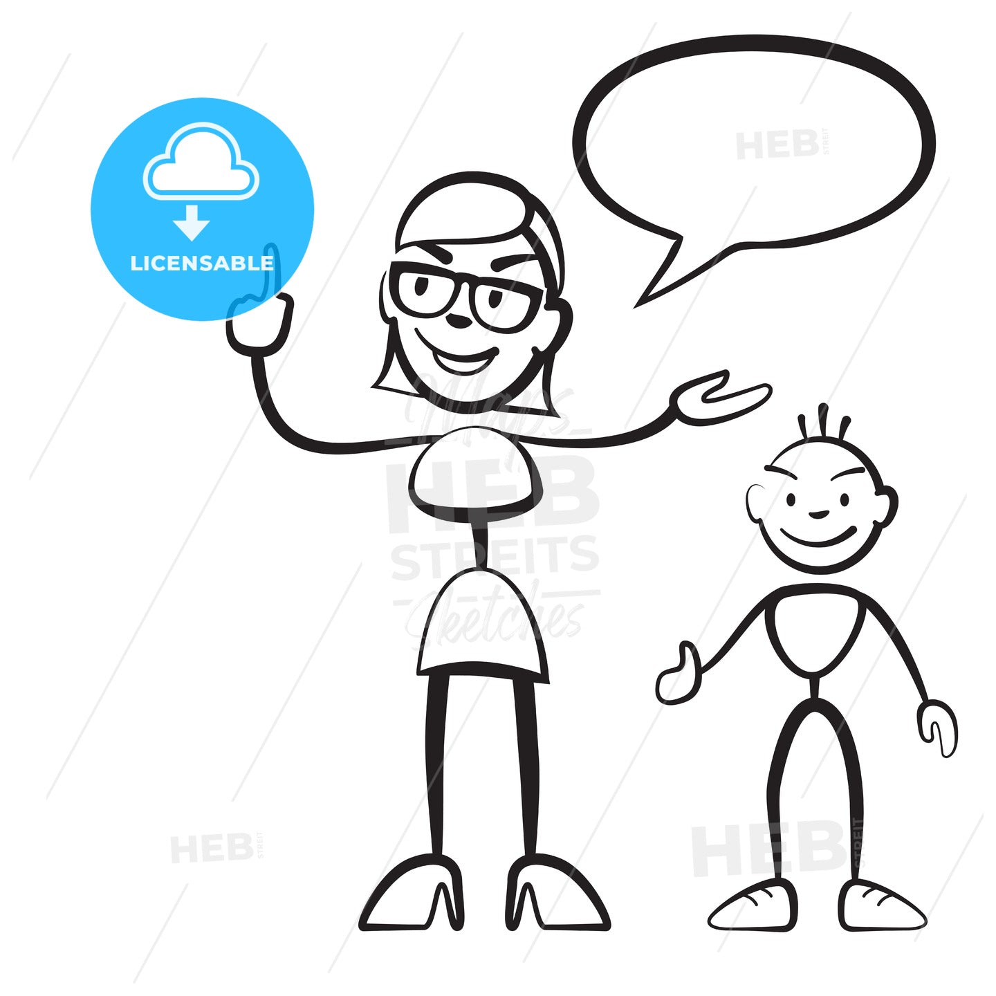 Stick figure persona woman with child and speech bubble – instant download