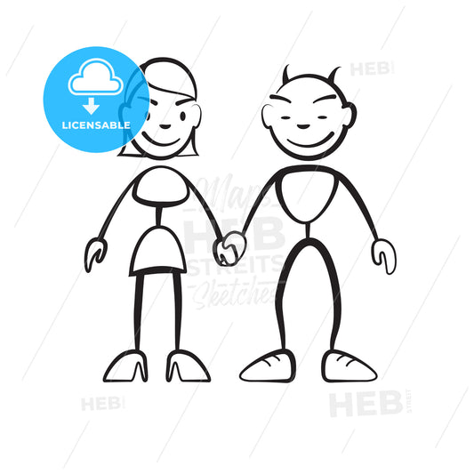 Stick figure woman and devil hand in hand – instant download