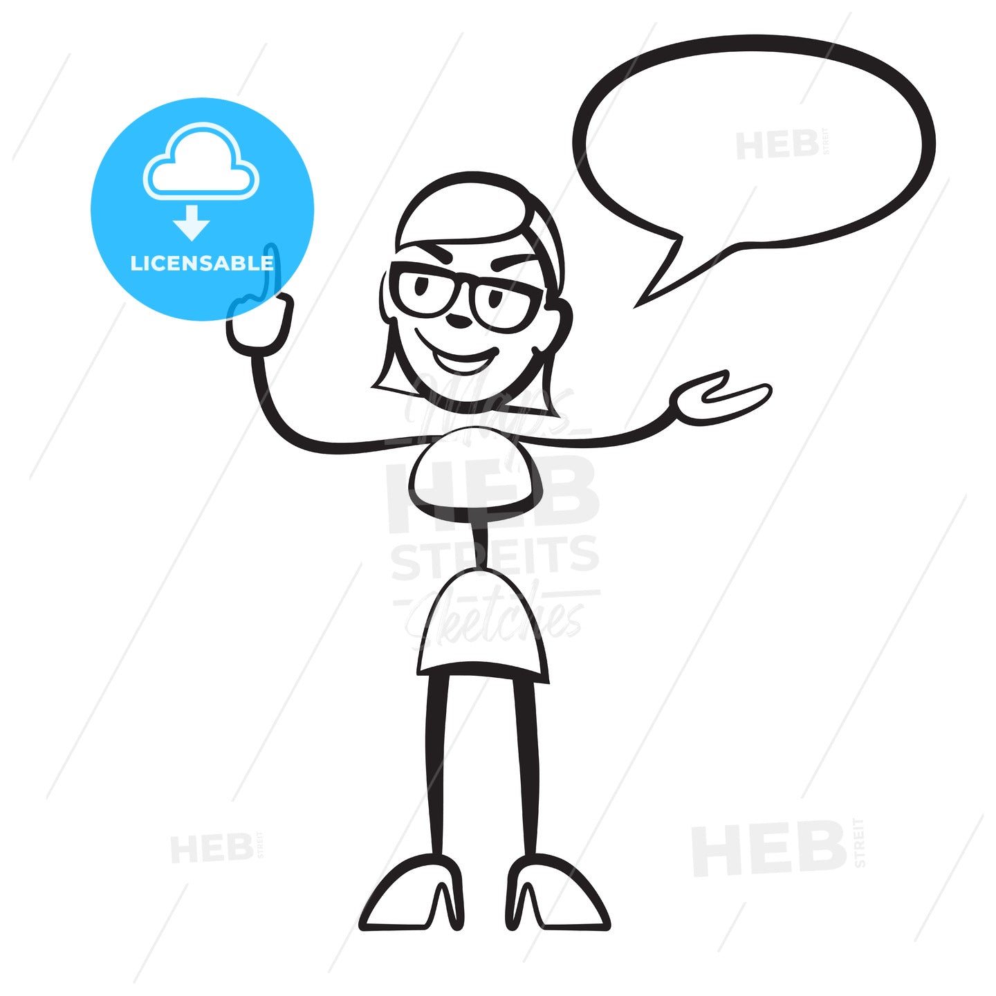 Stick figure woman persona with speech bubble – instant download