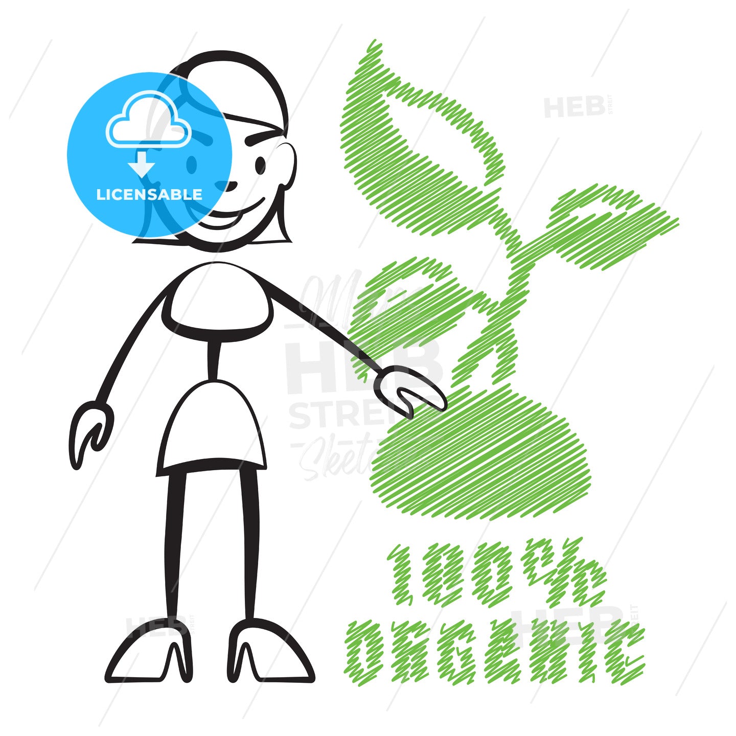 Stick figure woman with symbol 100% Organic – instant download