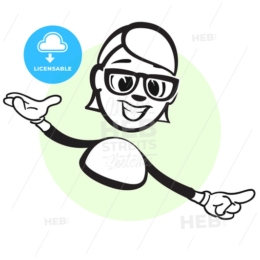 Stickman Emotion Woman with glasses pointing – instant download
