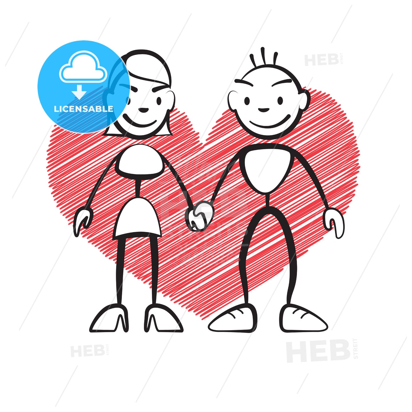Stickman greeting card with sketched heart – instant download