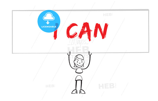Stickman holding poster with inscription I can – instant download
