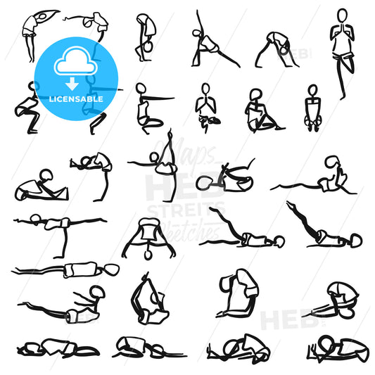 Stickmen hand drawn Yoga Poses – instant download