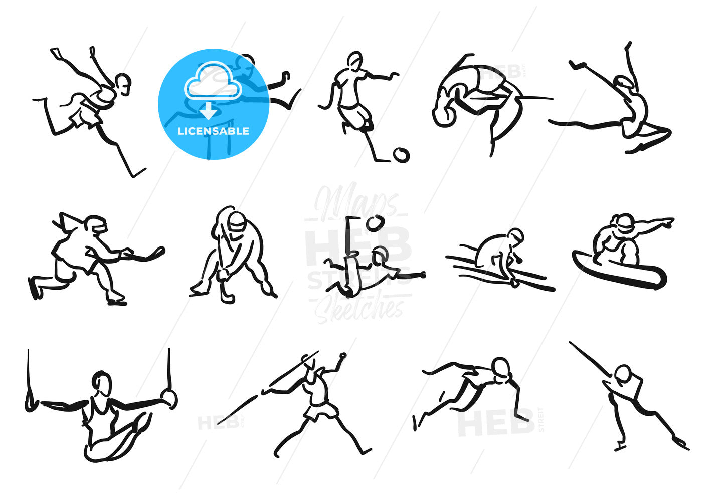 Sticky Men Sketched Athletics Sportsmen Collection – instant download