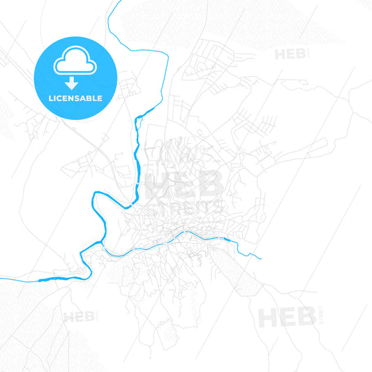 Štip, North Macedonia PDF vector map with water in focus