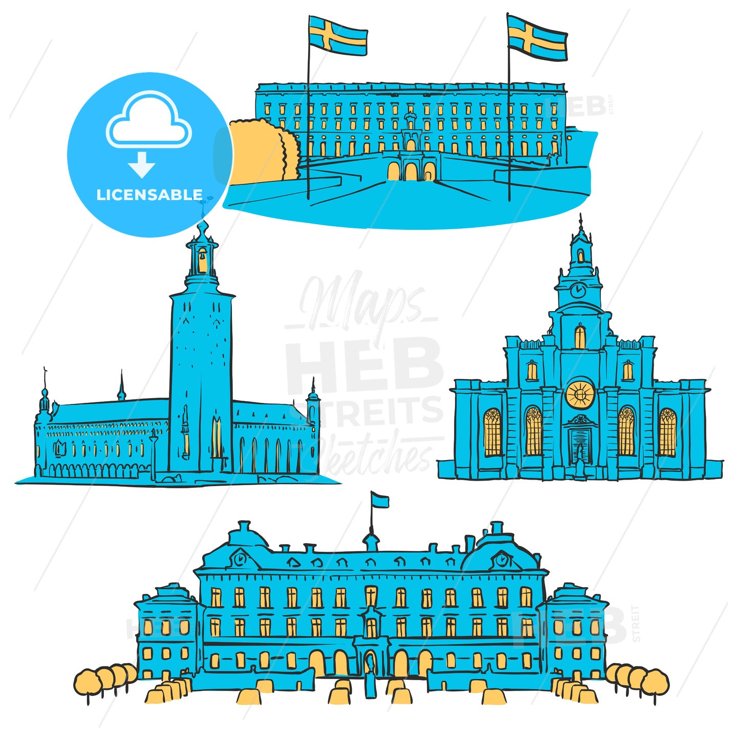 Stockholm Colored Landmarks – instant download
