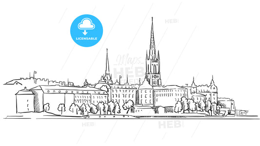 Stockholm Panorama Famous Outline Landmark Sketch – instant download