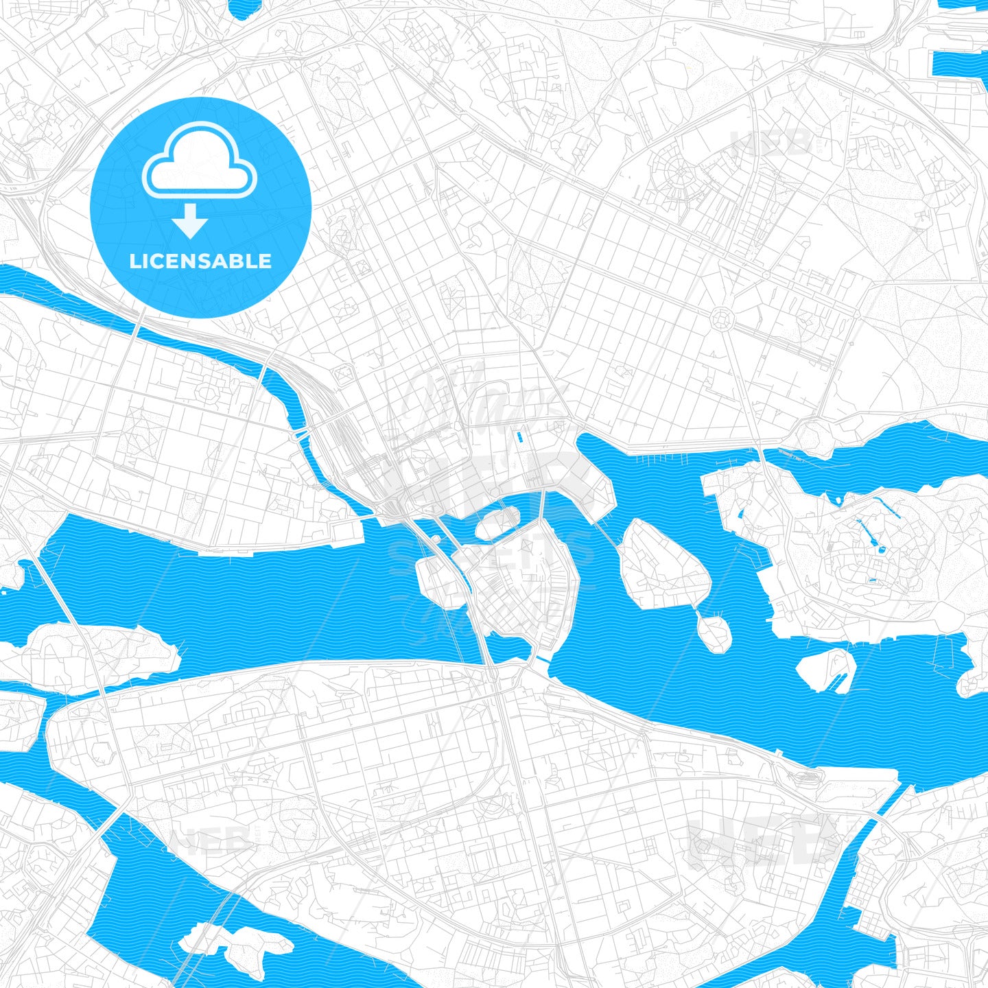 Stockholm, Sweden PDF vector map with water in focus