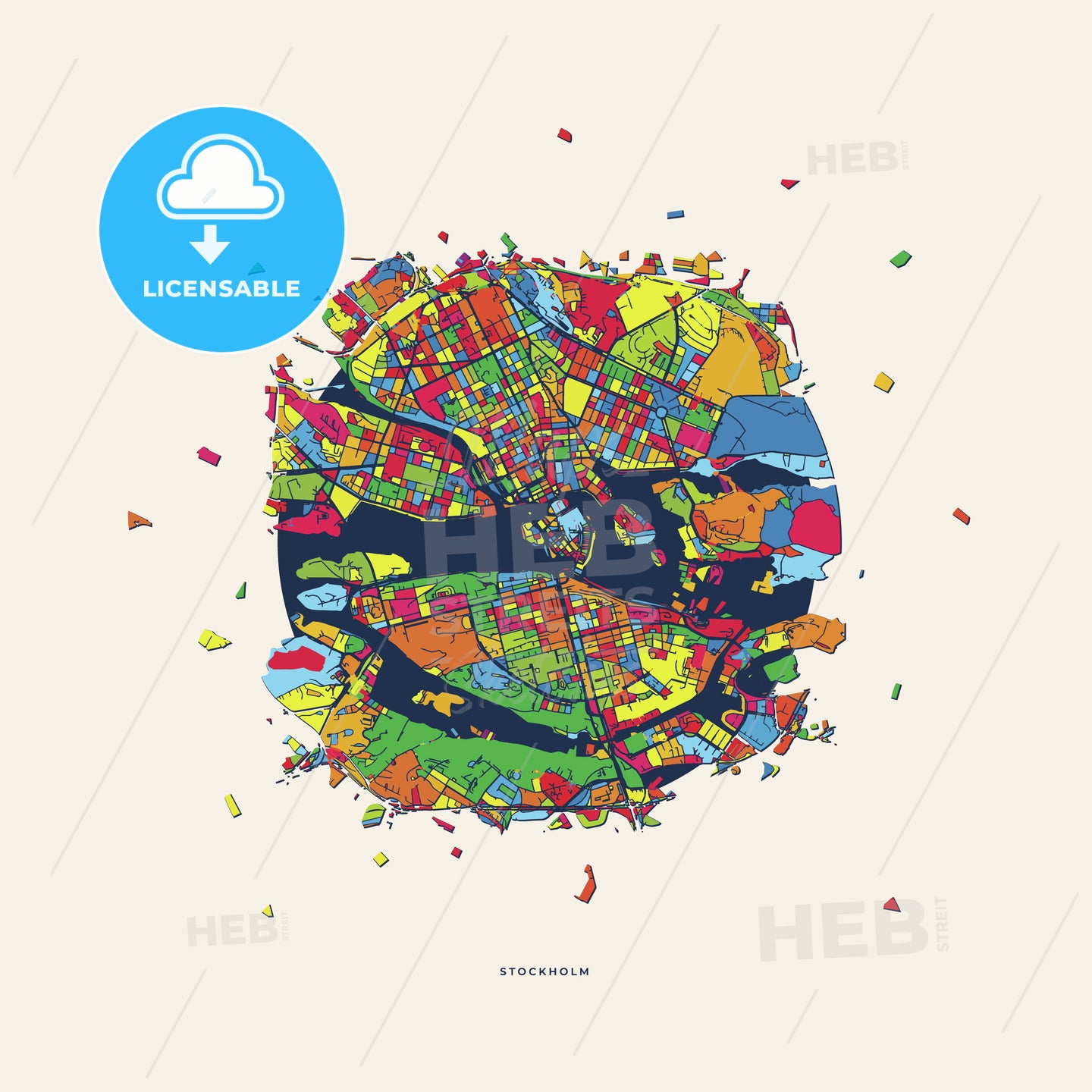 Stockholm Sweden colorful confetti map