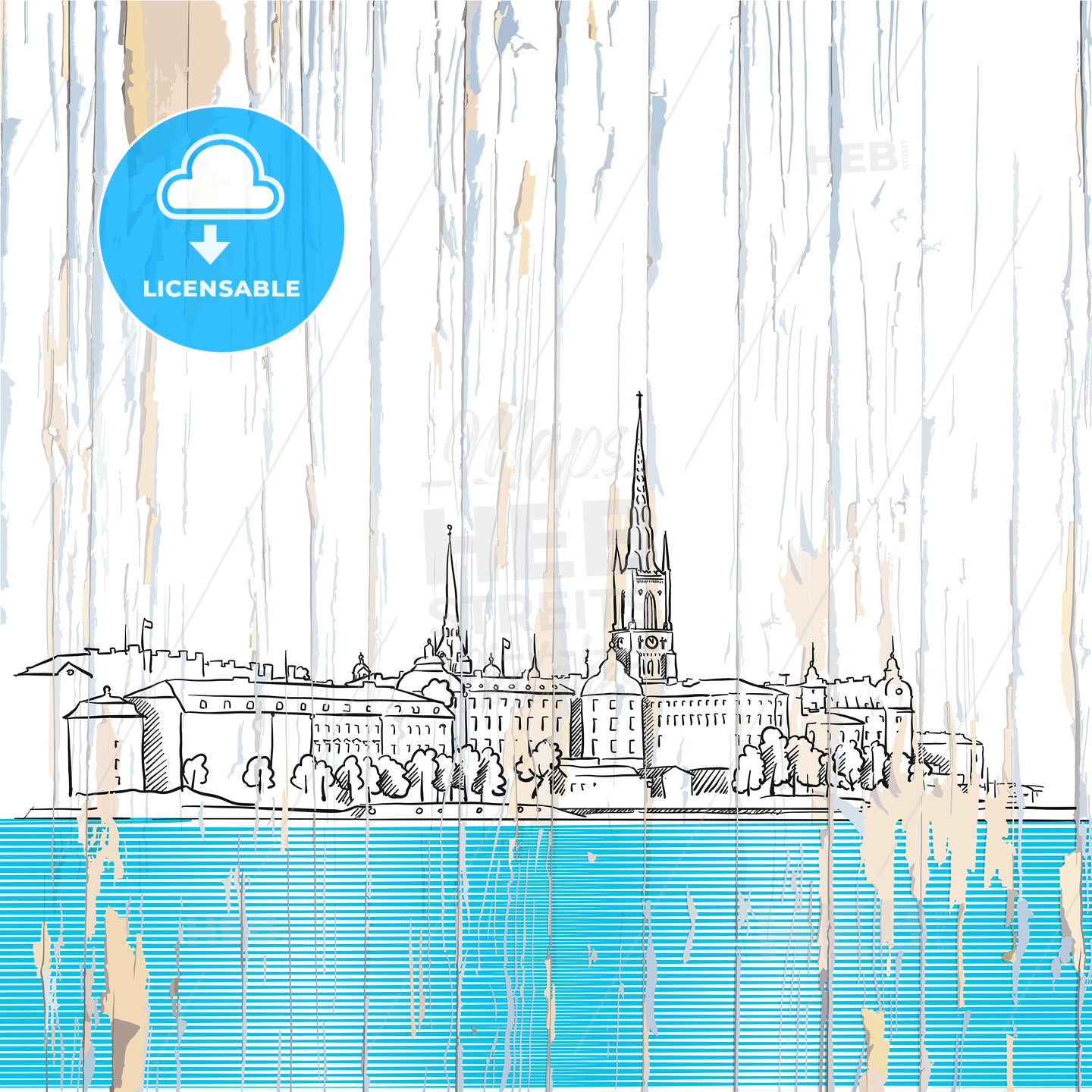 Stockholm drawing on wwod – instant download