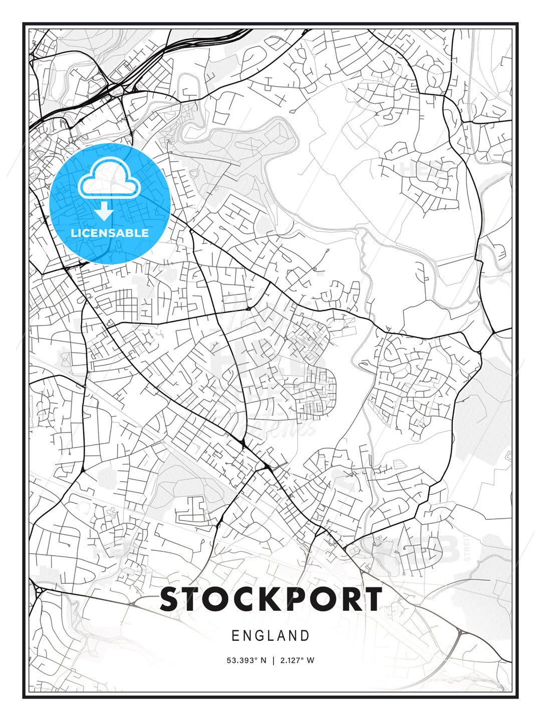 Stockport, England, Modern Print Template in Various Formats - HEBSTREITS Sketches