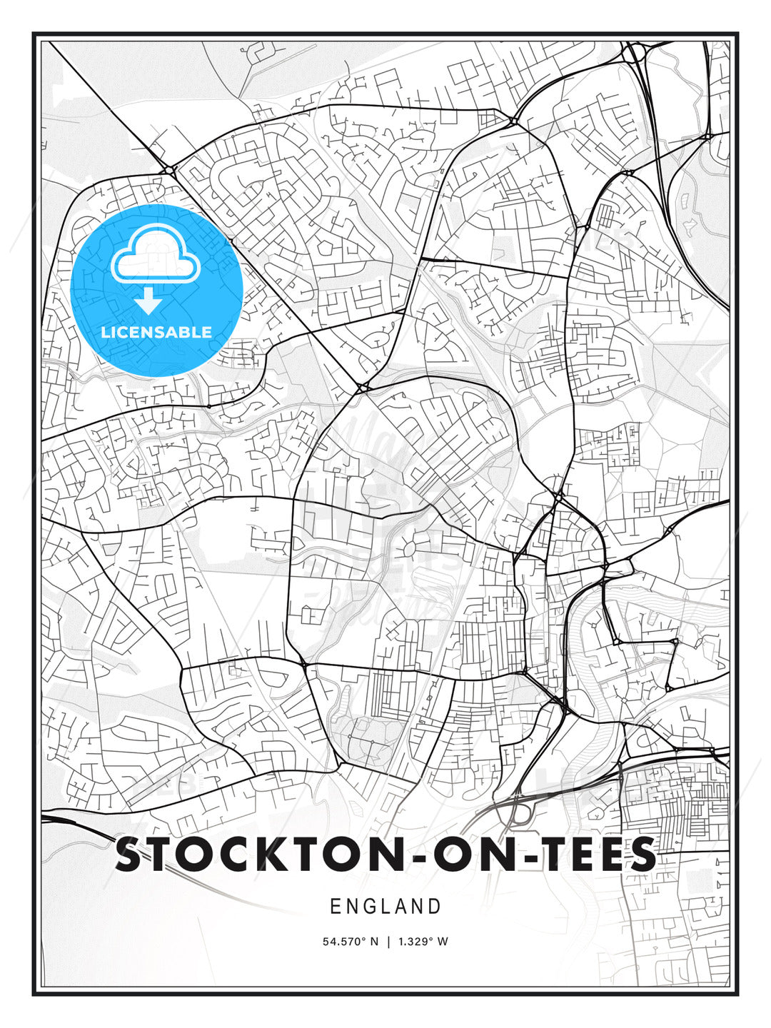 Stockton-on-Tees, England, Modern Print Template in Various Formats - HEBSTREITS Sketches