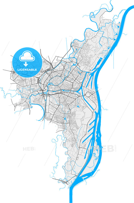 Strasbourg, Bas-Rhin, France, high quality vector map