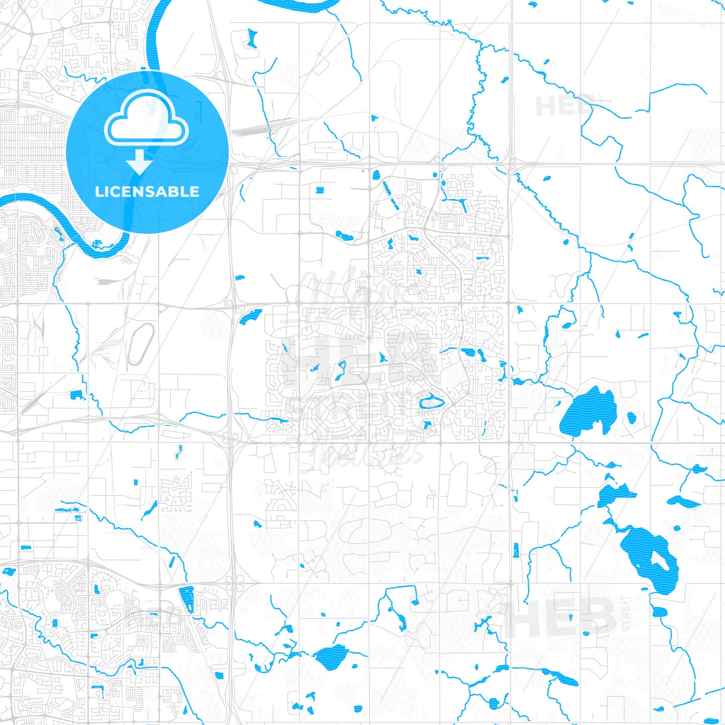 Strathcona County, Canada PDF vector map with water in focus - HEBSTREITS