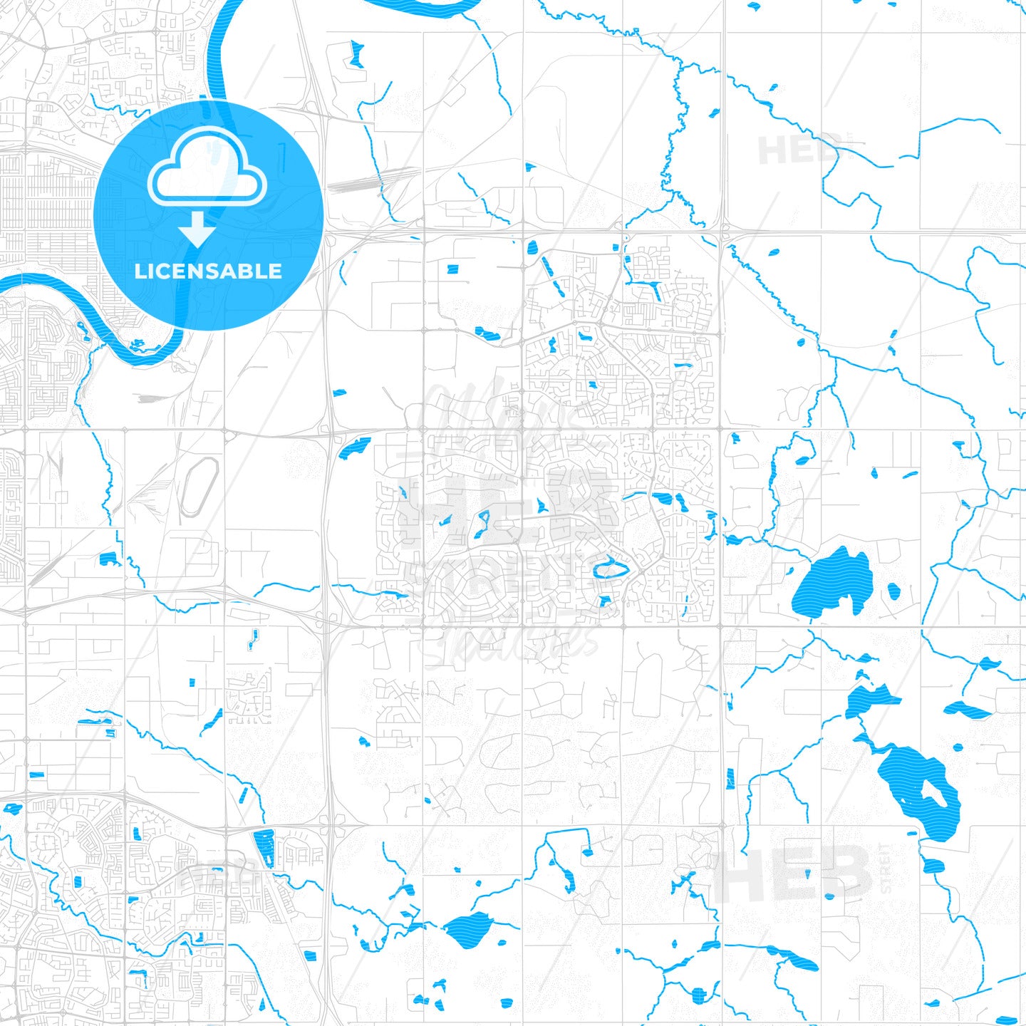 Strathcona County, Canada PDF vector map with water in focus