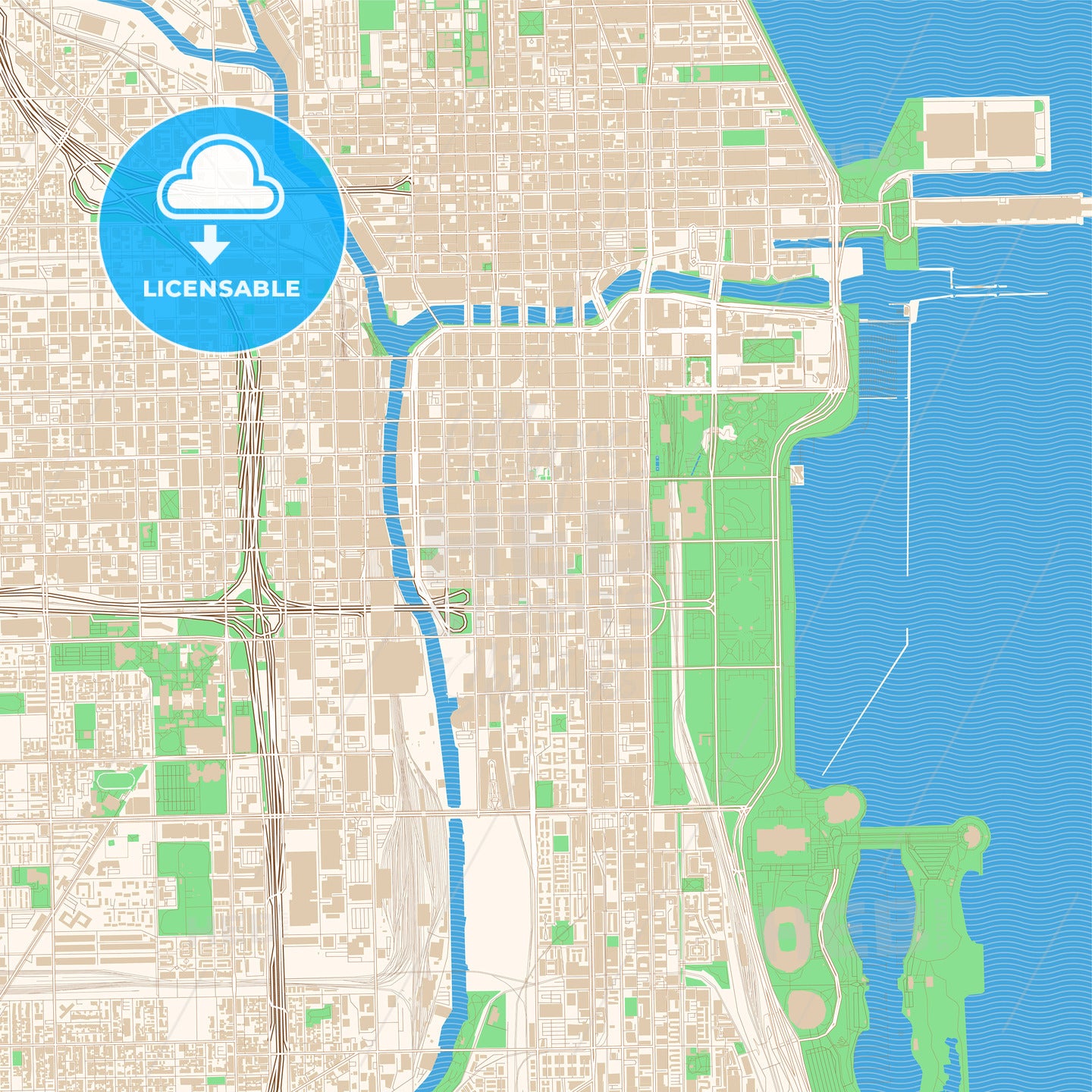 Street map of downtown Chicago, Illinois