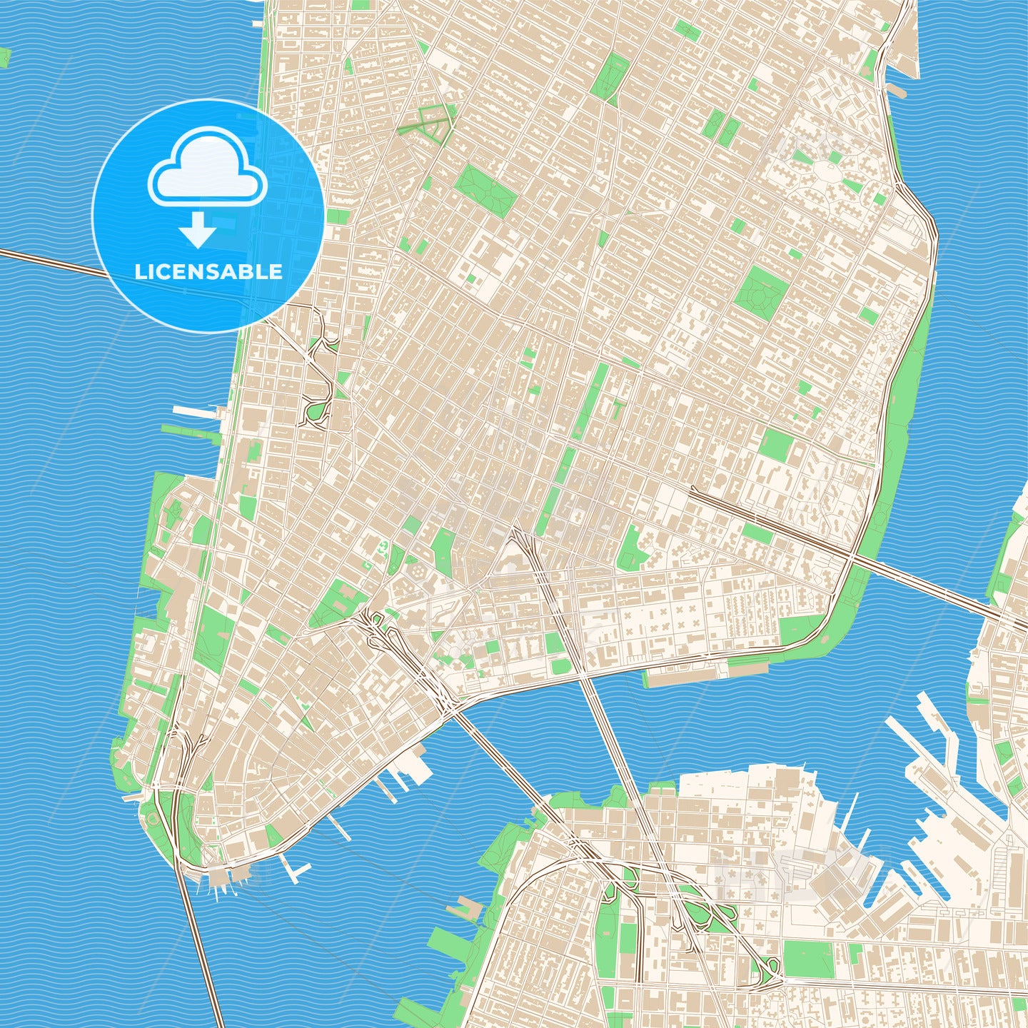 Street map of downtown New York City, New York