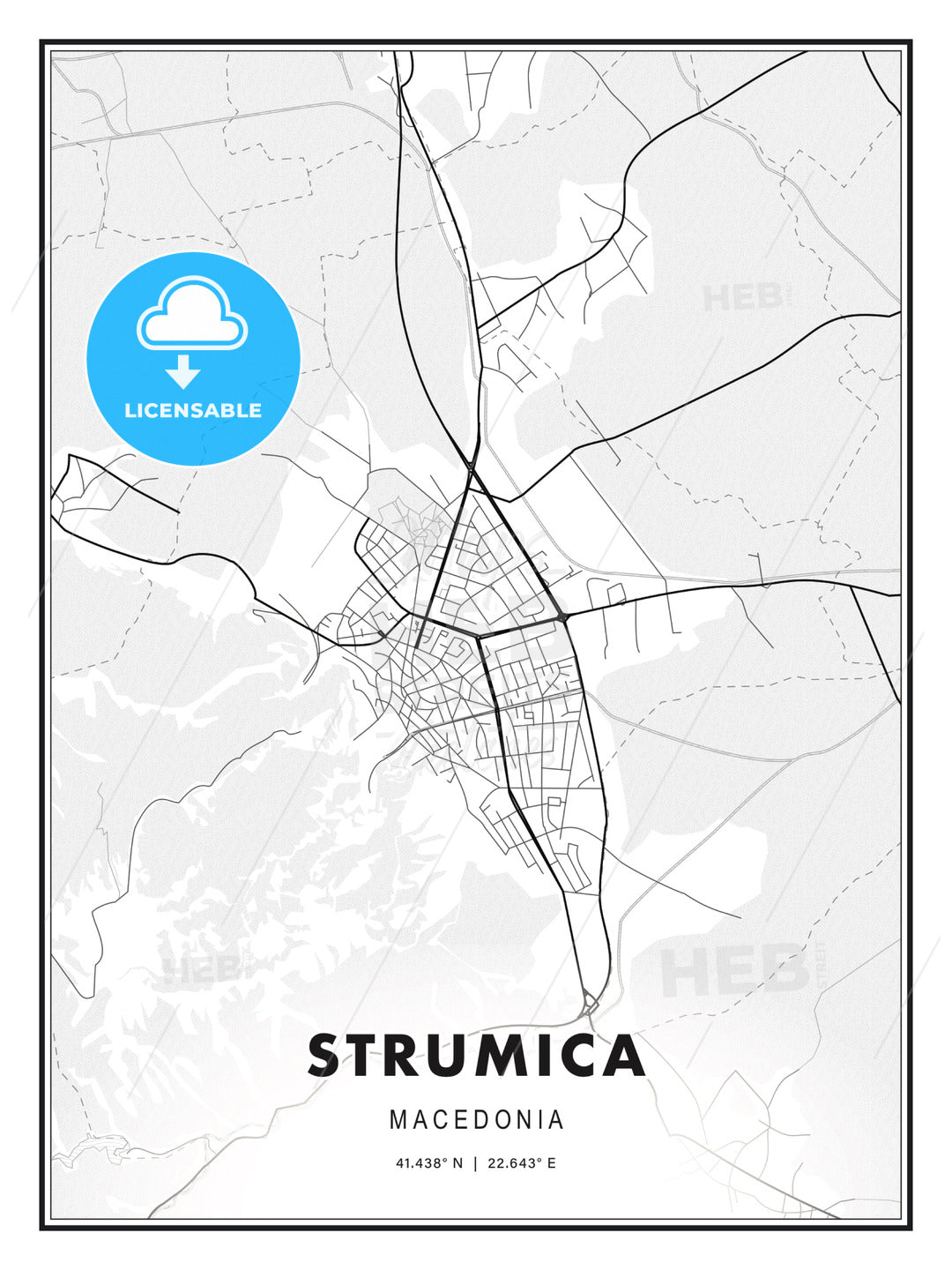 Strumica, Macedonia, Modern Print Template in Various Formats - HEBSTREITS Sketches