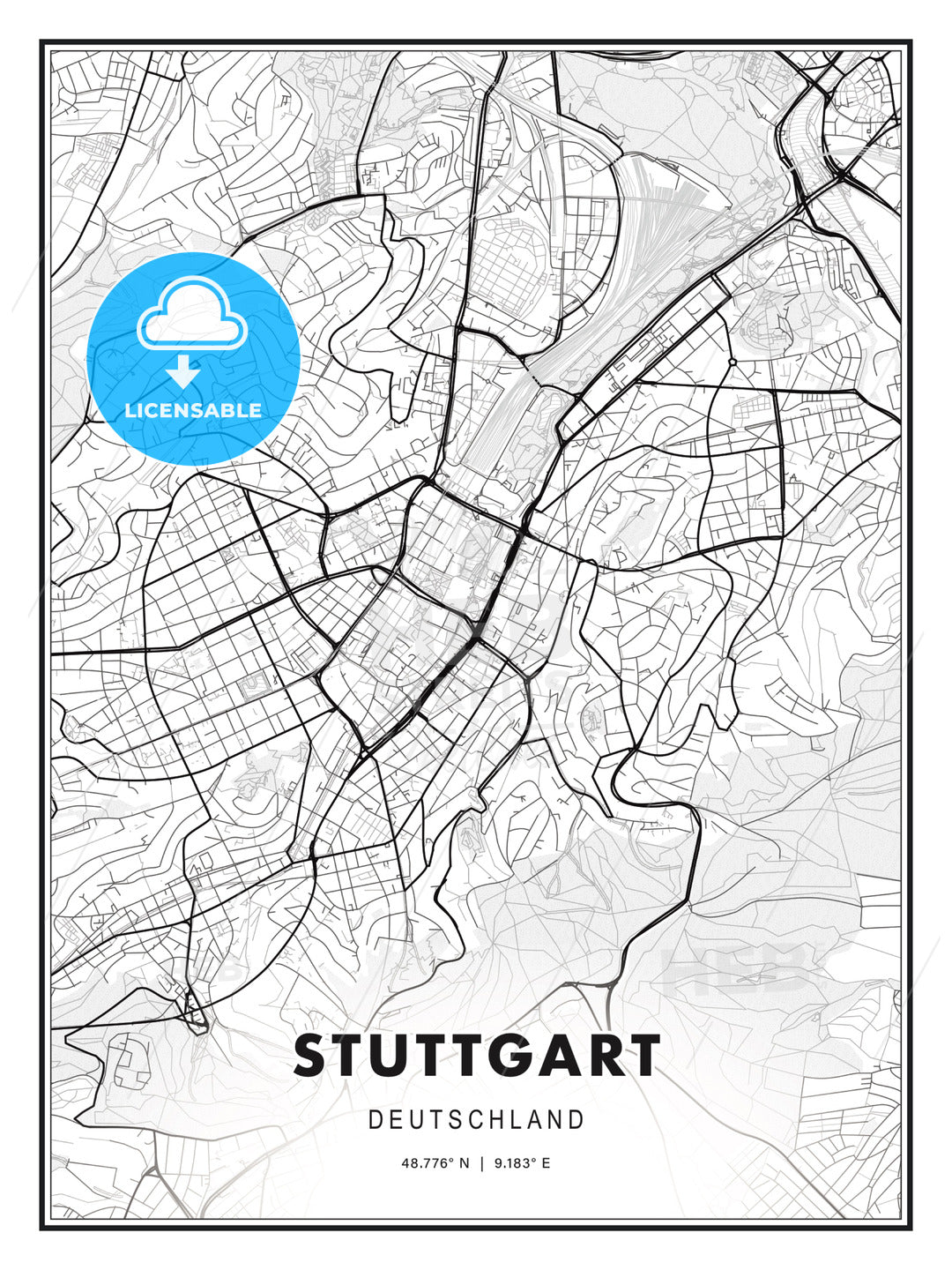 Stuttgart, Germany, Modern Print Template in Various Formats - HEBSTREITS Sketches