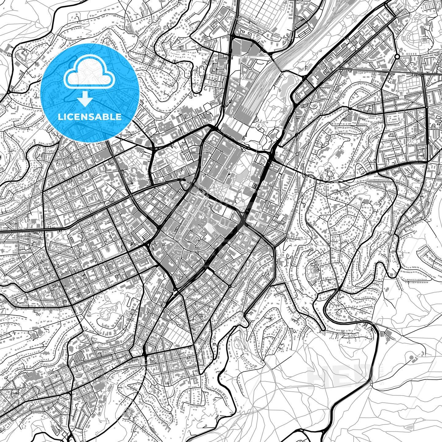 Stuttgart, downtown, downtown map with buildings, light