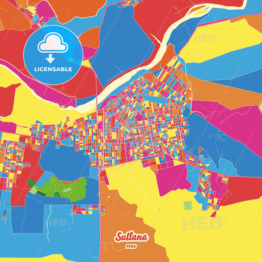 Sullana, Peru Crazy Colorful Street Map Poster Template - HEBSTREITS Sketches