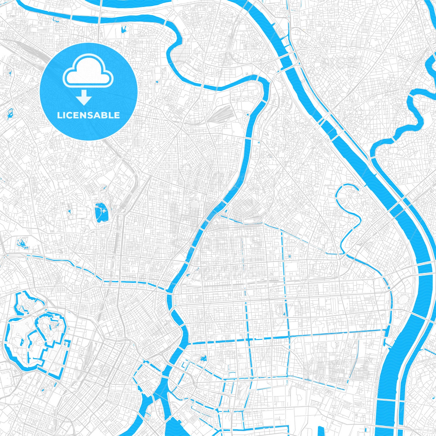 Sumida, Japan PDF vector map with water in focus