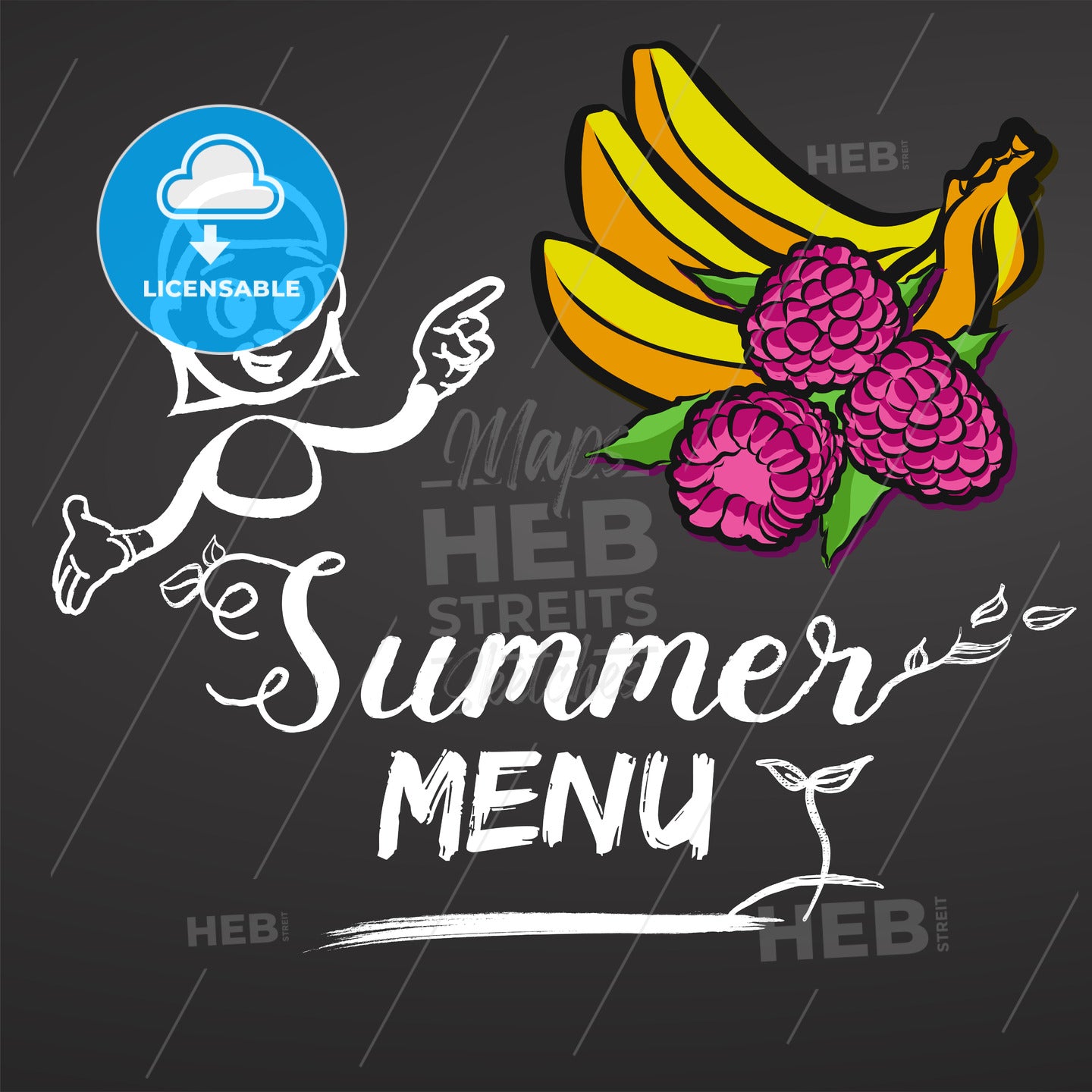 Summer Menu Raspberries and Bananas – instant download