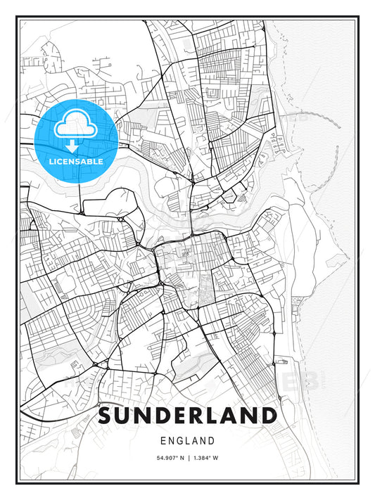 Sunderland, England, Modern Print Template in Various Formats - HEBSTREITS Sketches