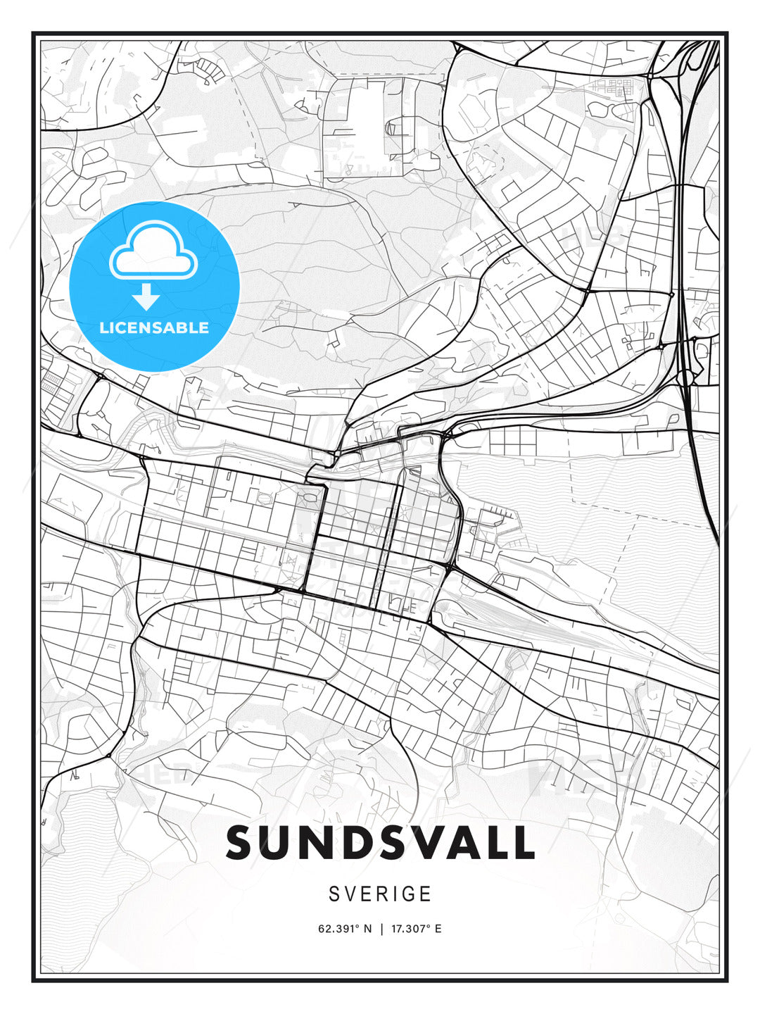 Sundsvall, Sweden, Modern Print Template in Various Formats - HEBSTREITS Sketches