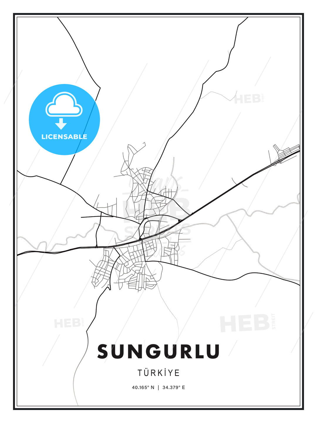 Sungurlu, Turkey, Modern Print Template in Various Formats - HEBSTREITS Sketches