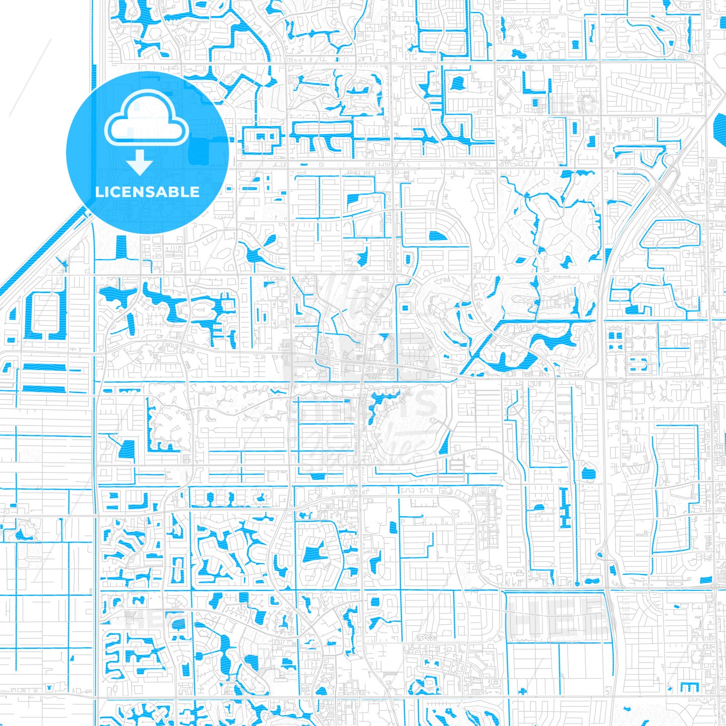 Sunrise, Florida, United States, PDF vector map with water in focus