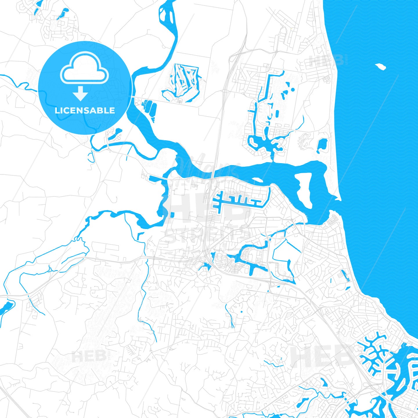 Sunshine Coast, Australia PDF vector map with water in focus