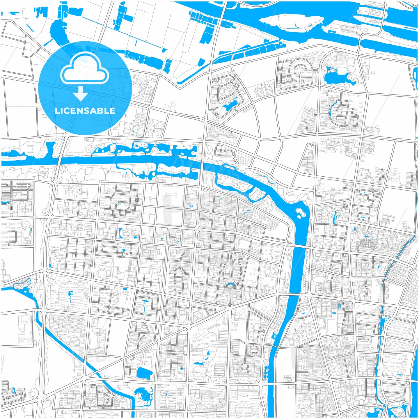 Suqian, Jiangsu, China, city map with high quality roads.