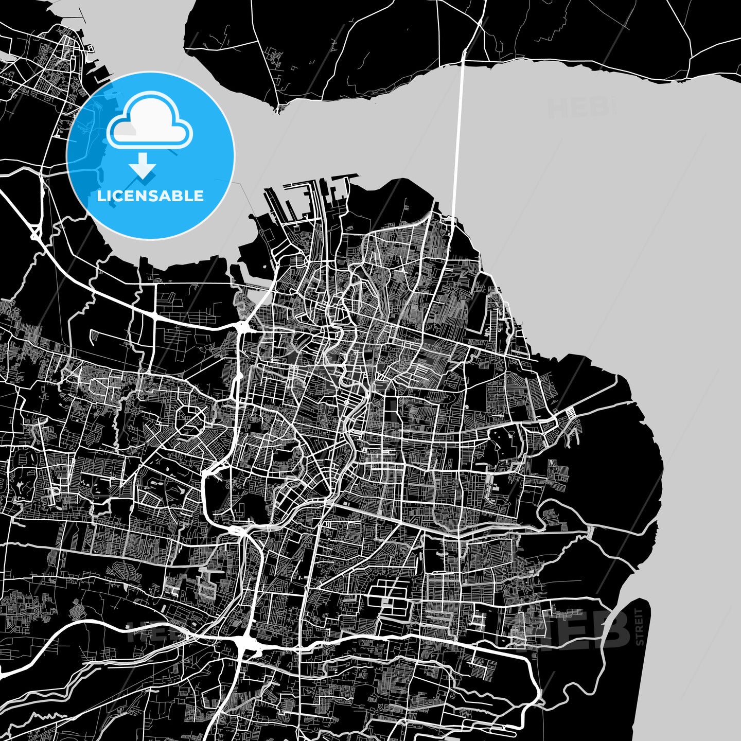 Surabaya, East Java, Area Map, Dark