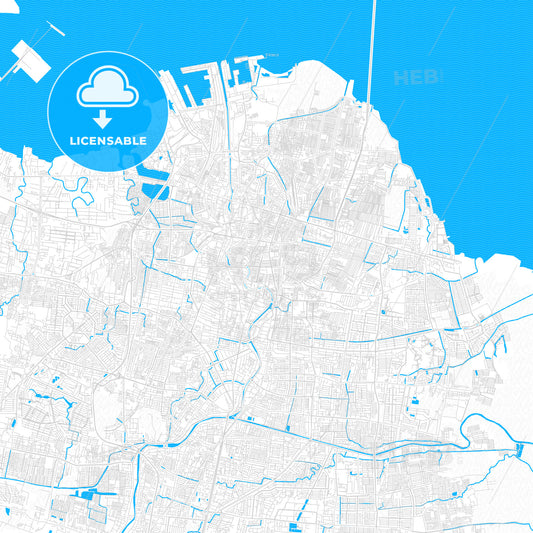Surabaya, Indonesia PDF vector map with water in focus