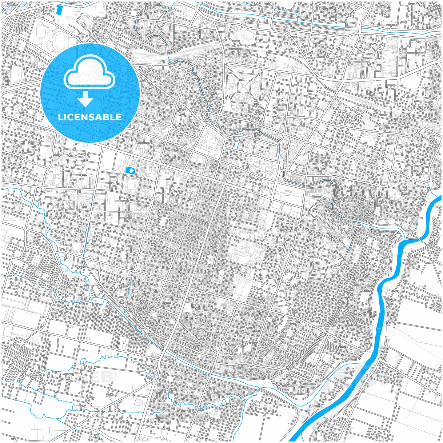 Surakarta, Central Java, Indonesia, city map with high quality roads.