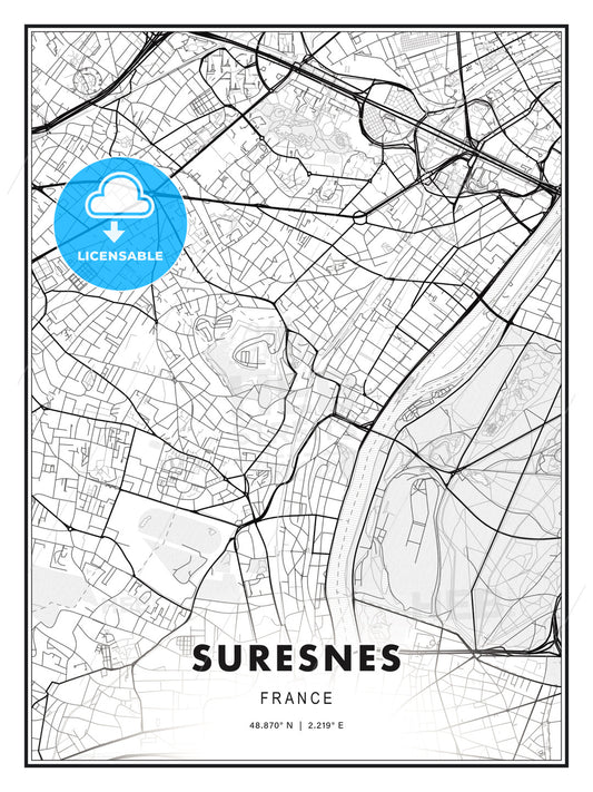 Suresnes, France, Modern Print Template in Various Formats - HEBSTREITS Sketches