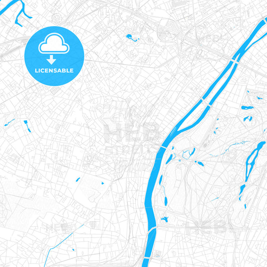 Suresnes, France PDF vector map with water in focus