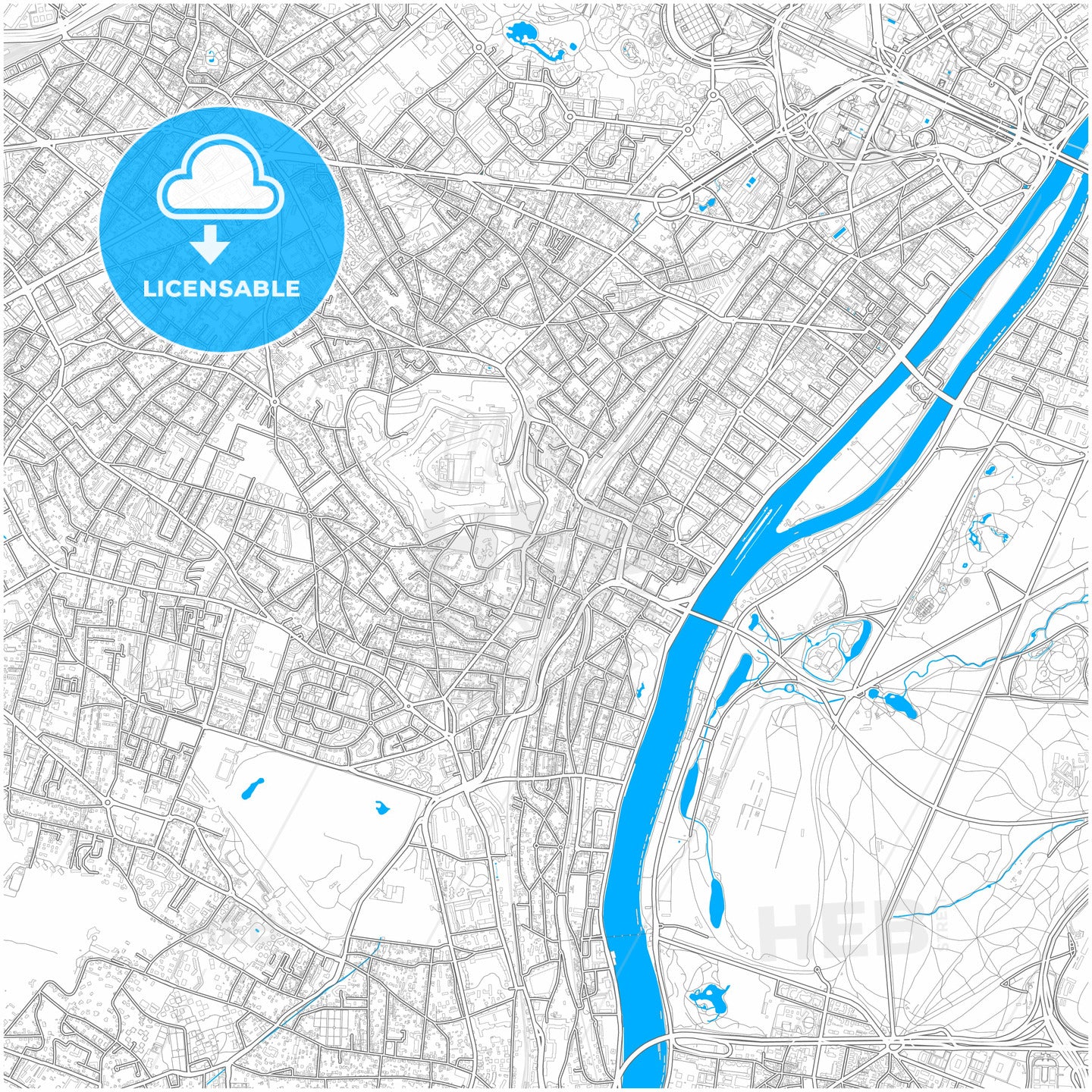 Suresnes, Hauts-de-Seine, France, city map with high quality roads.