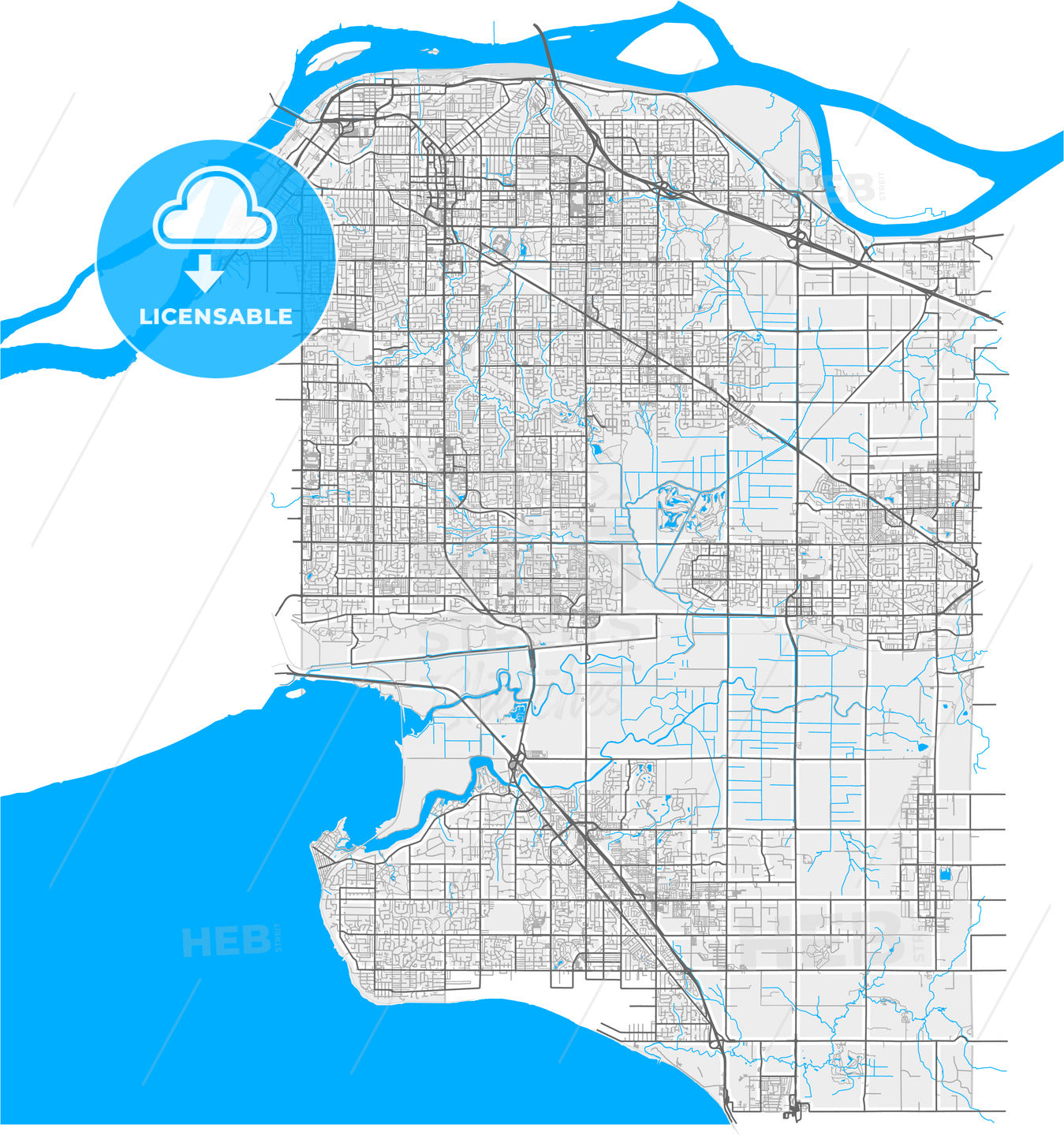 Surrey, British Columbia, Canada, high quality vector map