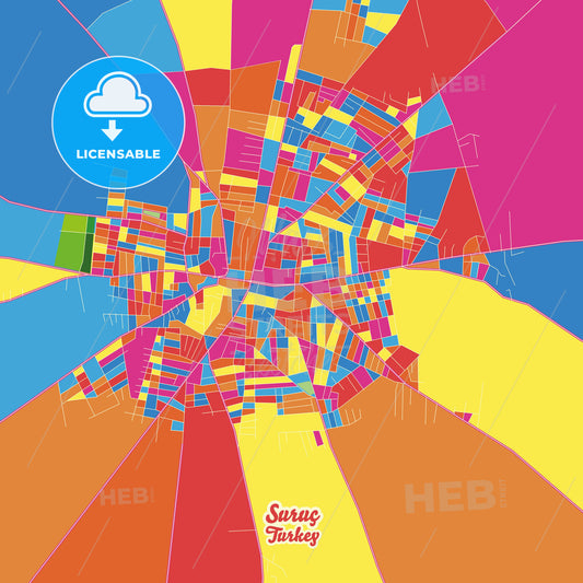 Suruç, Turkey Crazy Colorful Street Map Poster Template - HEBSTREITS Sketches