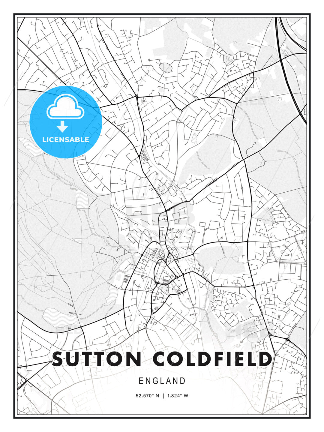 Sutton Coldfield, England, Modern Print Template in Various Formats - HEBSTREITS Sketches
