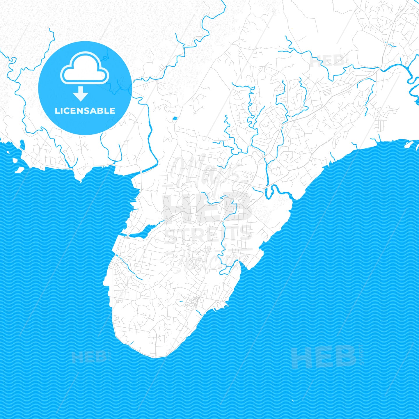 Suva, Fiji PDF vector map with water in focus