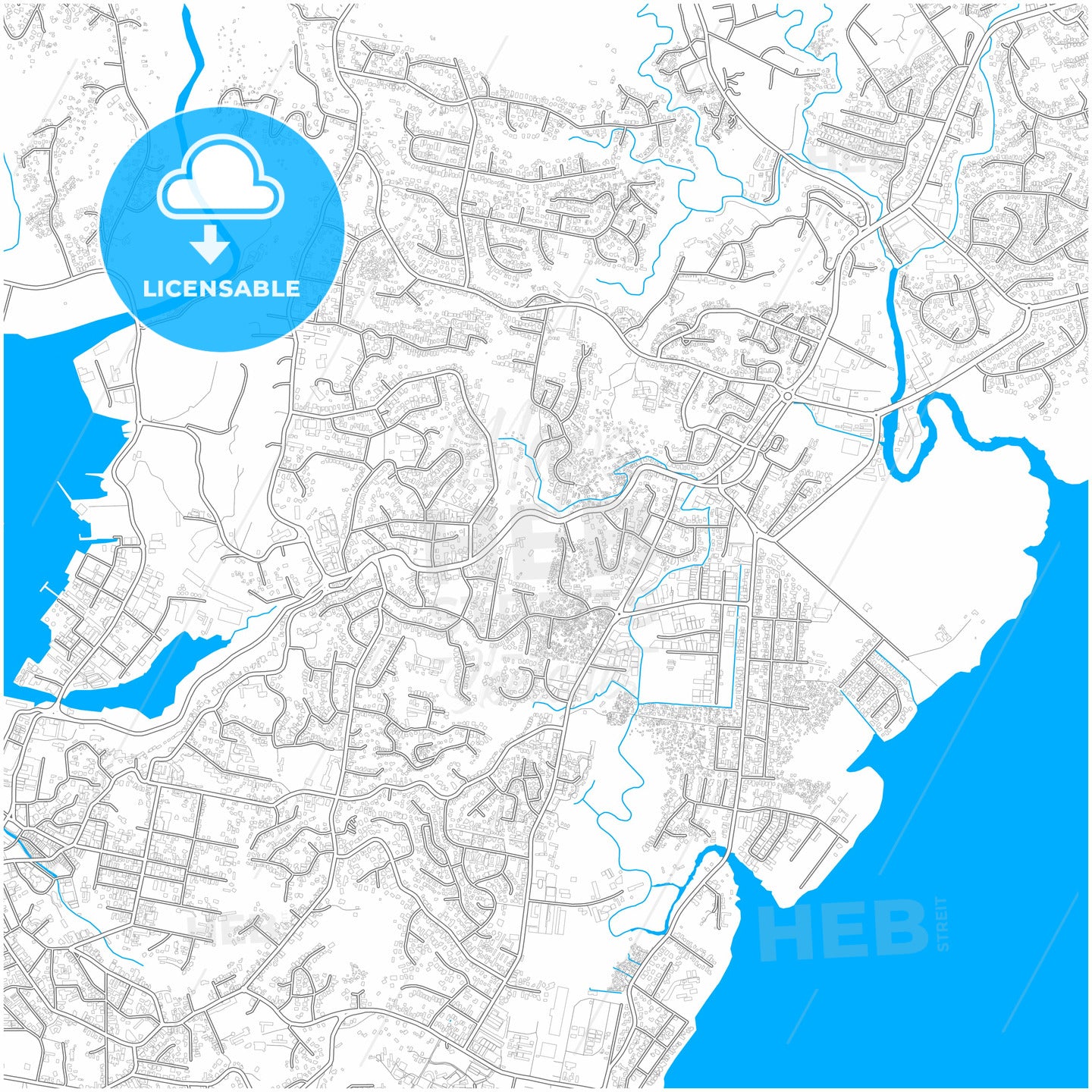 Suva, Fiji, city map with high quality roads.