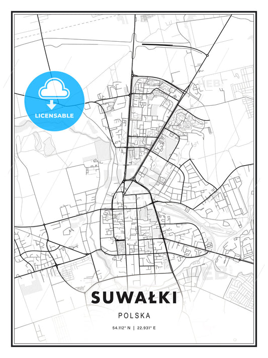 Suwałki, Poland, Modern Print Template in Various Formats - HEBSTREITS Sketches